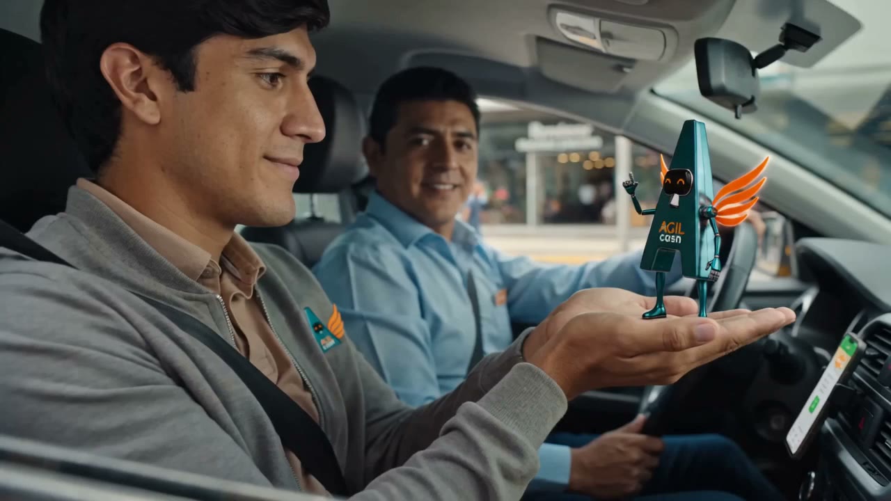 Original frame from an AI-generated taxi scene with two characters